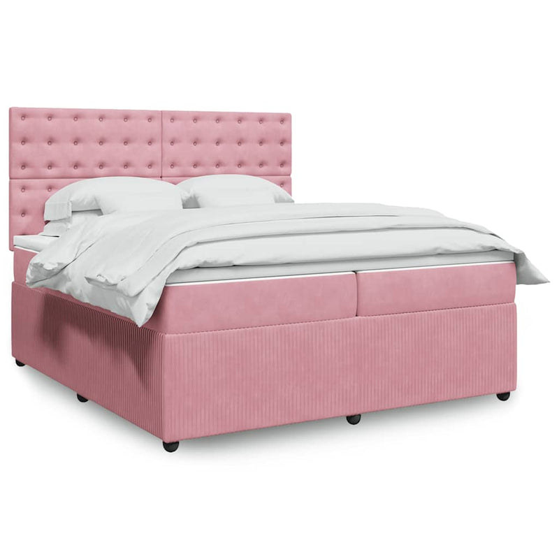 Pat box spring cu saltea, roz, 200x200 cm, catifea