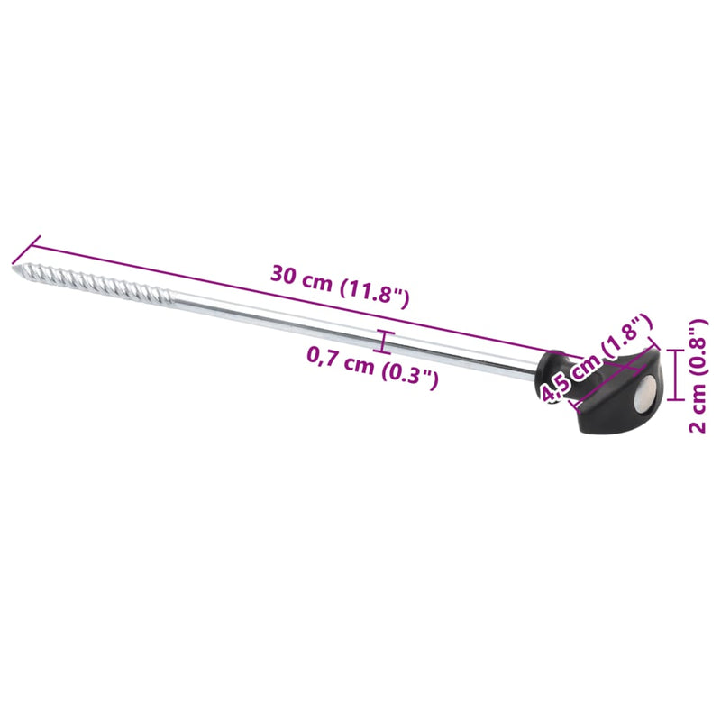 Țăruși de cort, 12 buc., 30 cm, Ø7 mm, oțel galvanizat