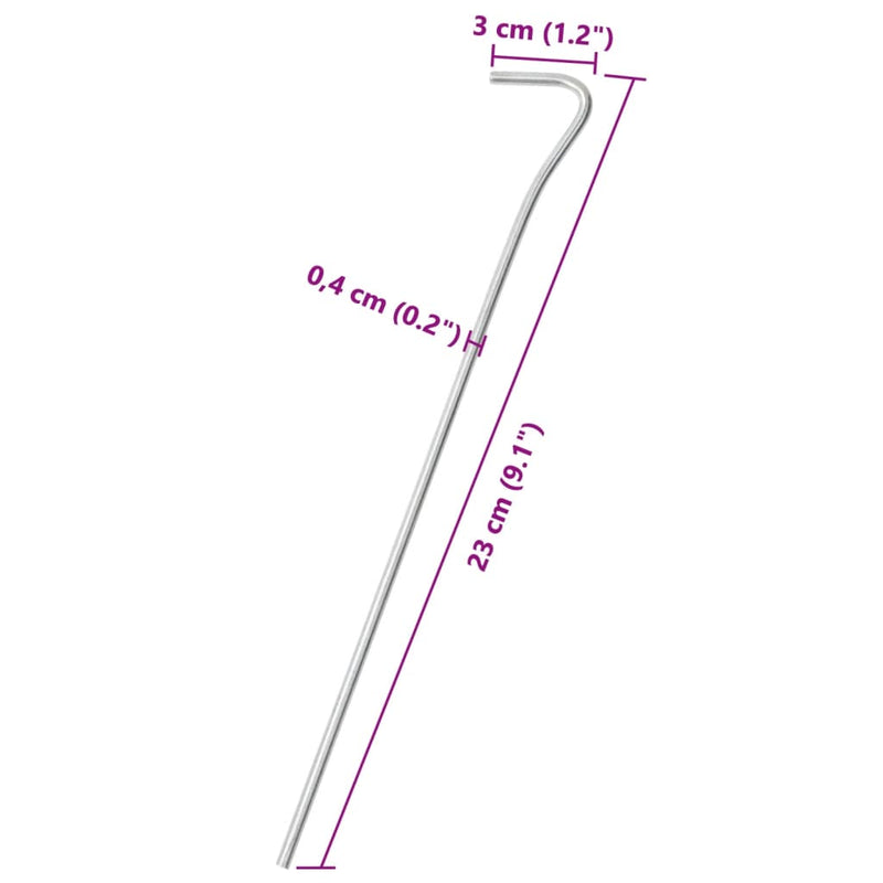 Țăruși de cort, 50 buc., 23 cm, Ø4 mm, oțel galvanizat