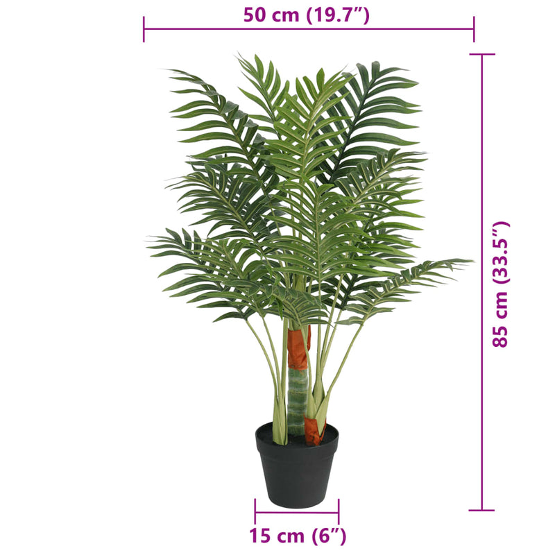 Palmier artificial cu 3 trunchiuri, verde, 85 cm, PP