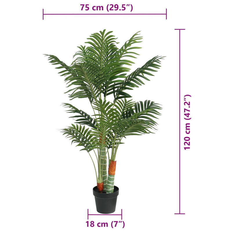 Palmier artificial cu 3 trunchiuri, verde, 120 cm, PP