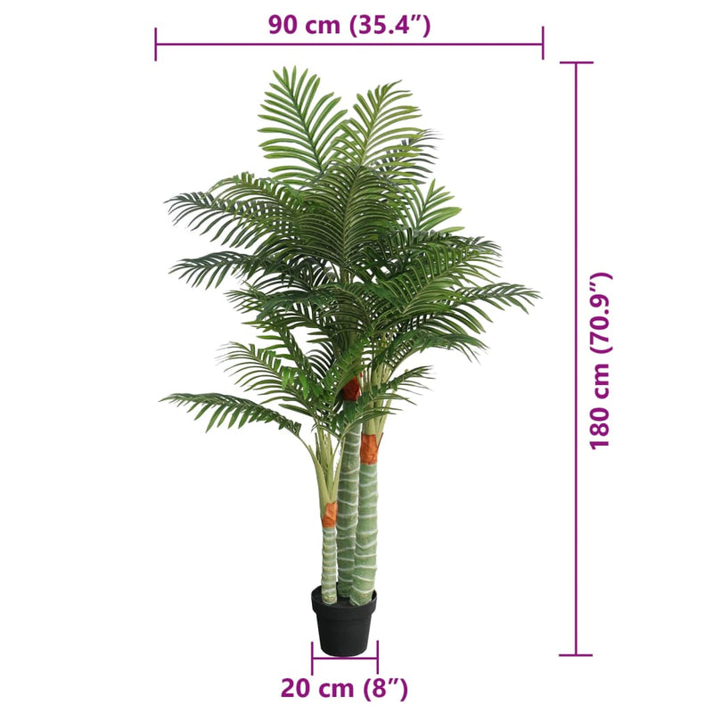 Palmier artificial cu 3 trunchiuri, verde, 180 cm, PP