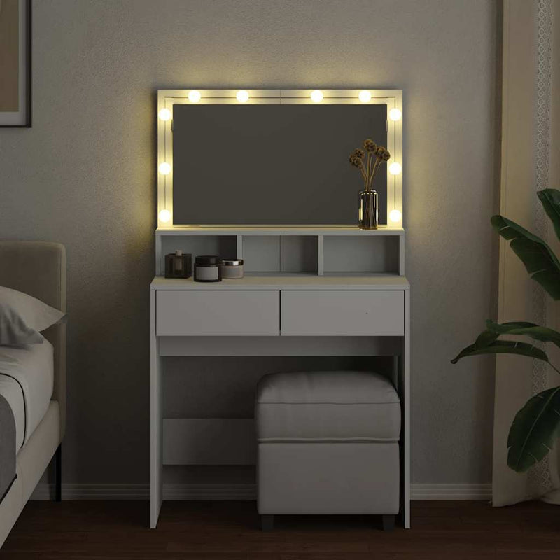 Masă de toaletă cu LED, alb, 80x41x134,5 cm
