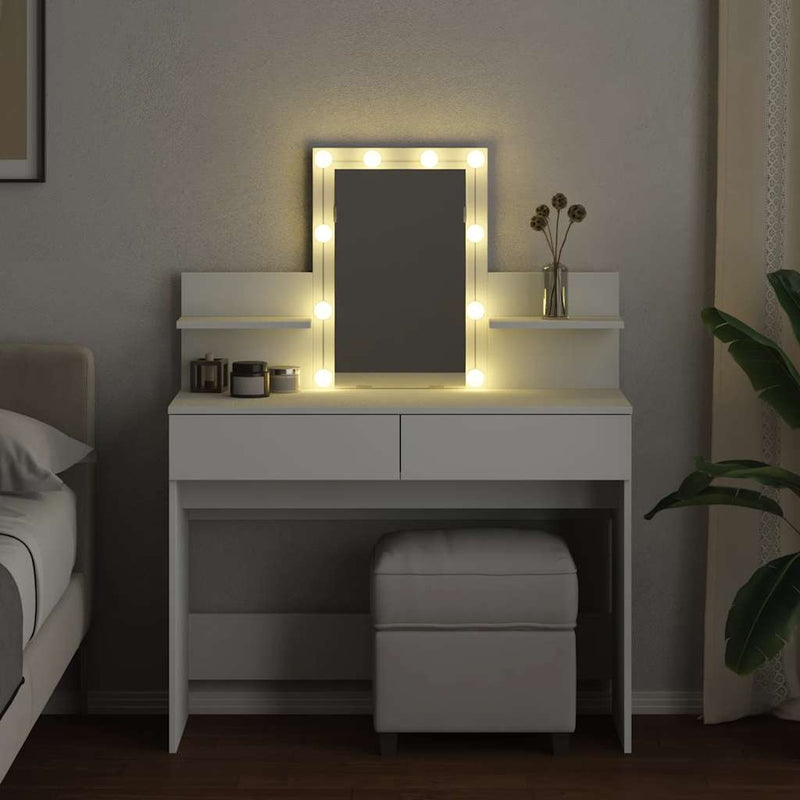 Masă de toaletă cu LED, alb, 100x40x130 cm
