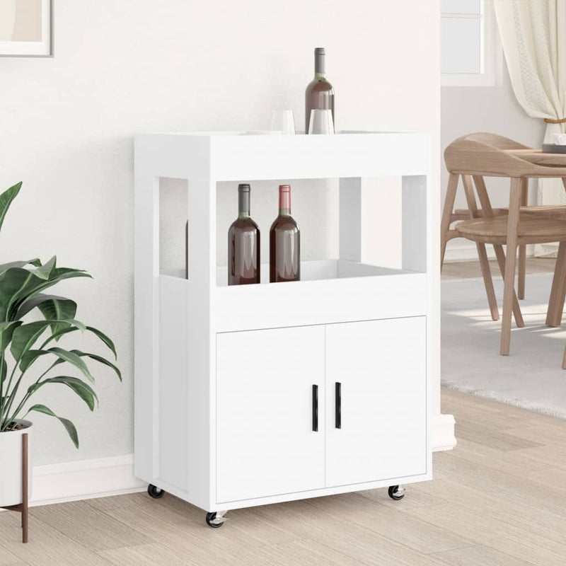 Cărucior de bar, alb, 60x39,5x89 cm, lemn prelucrat