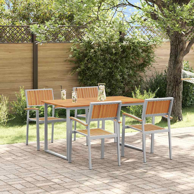 Set de masă pentru grădină 5 buc. Gri Lemn Solid de Acacia