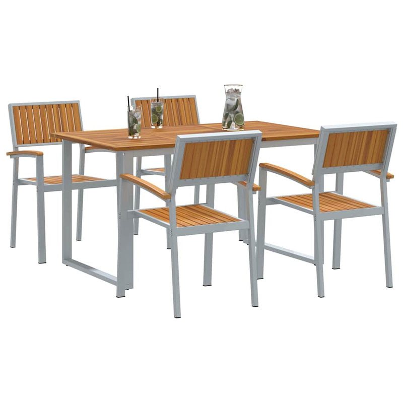 Set de masă pentru grădină 5 buc. Gri Lemn Solid de Acacia