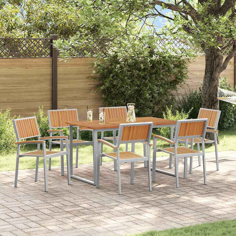 Set de masă pentru grădină 7 buc. Gri Lemn Solid de Acacia