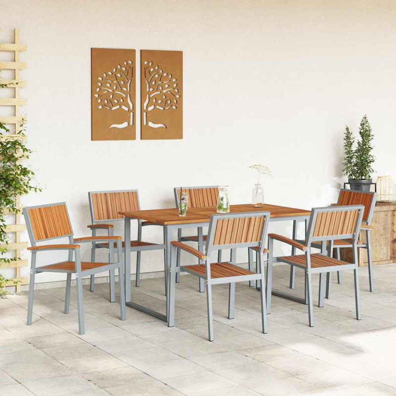 Set de masă pentru grădină 7 buc. Gri Lemn Solid de Acacia