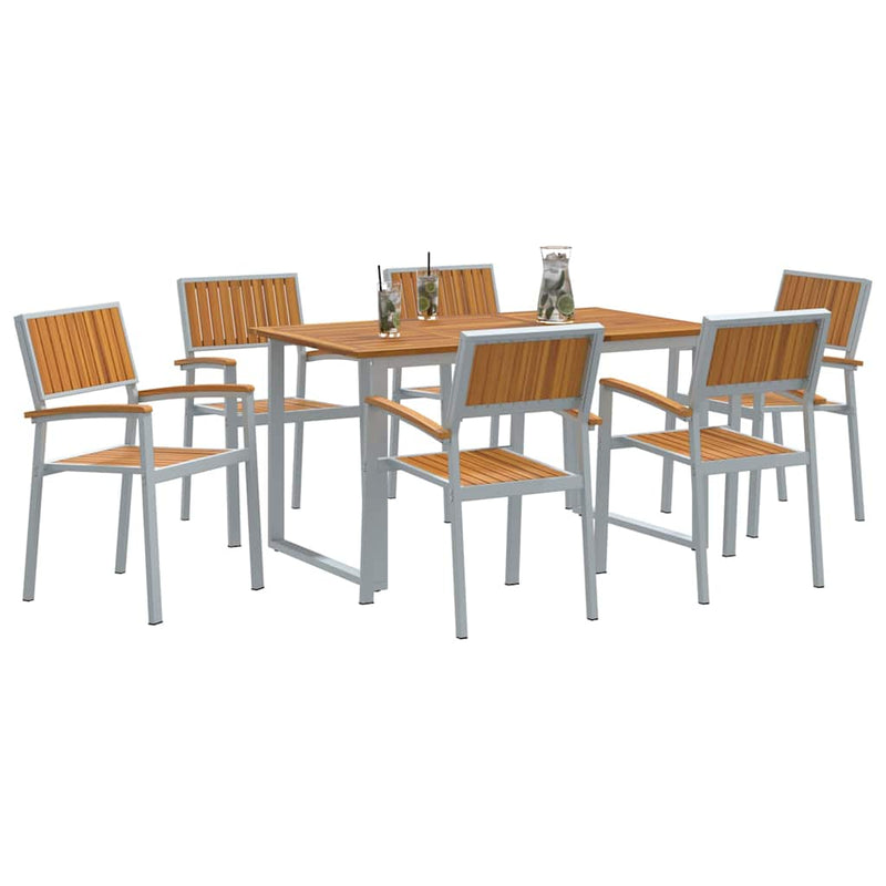 Set de masă pentru grădină 7 buc. Gri Lemn Solid de Acacia