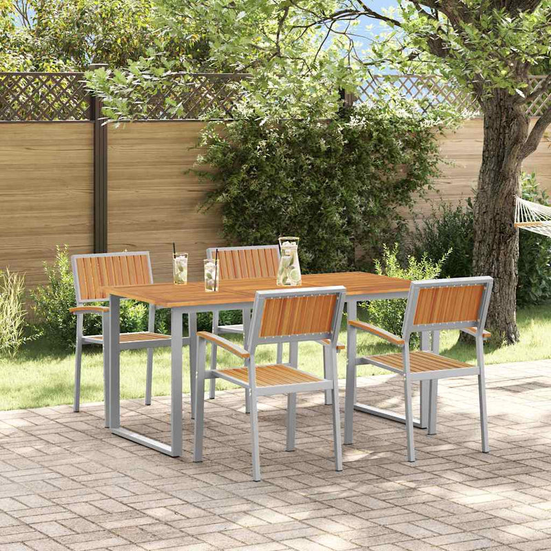 Set de masă pentru grădină 5 buc. Gri Lemn Solid de Acacia