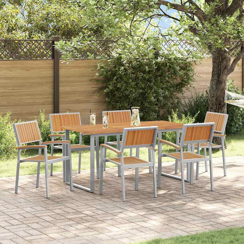 Set de masă pentru grădină 7 buc. Gri Lemn Solid de Acacia