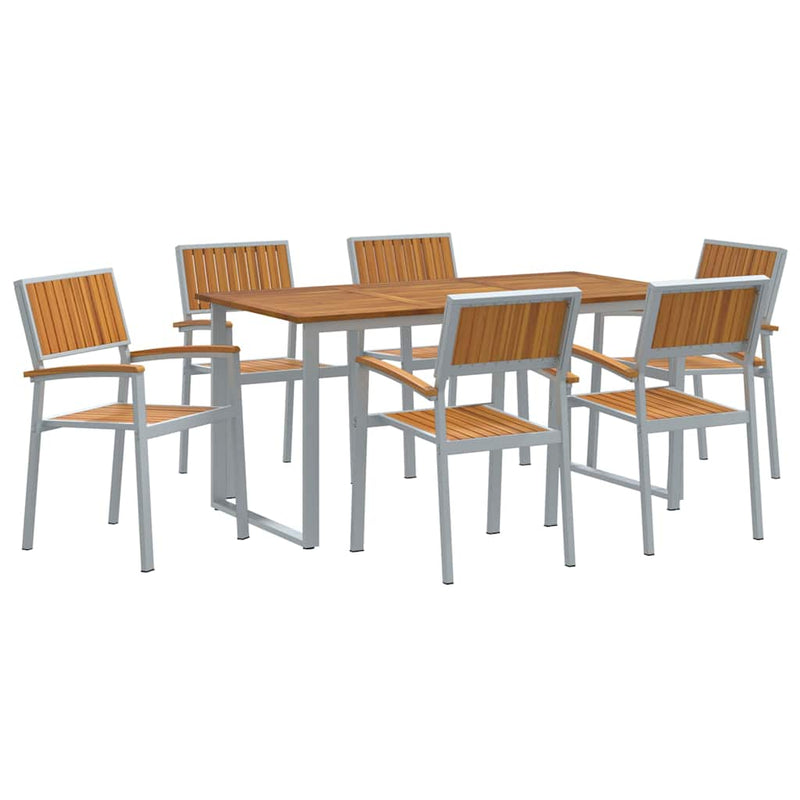 Set de masă pentru grădină 7 buc. Gri Lemn Solid de Acacia