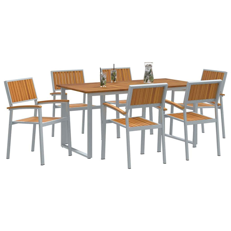 Set de masă pentru grădină 7 buc. Gri Lemn Solid de Acacia