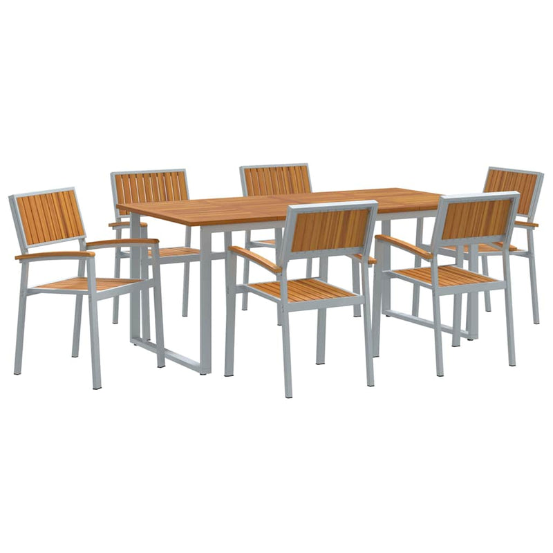 Set de masă pentru grădină 7 buc. Gri Lemn Solid de Acacia