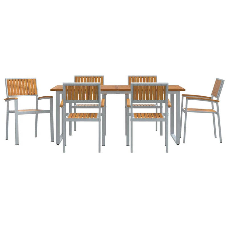 Set de masă pentru grădină 7 buc. Gri Lemn Solid de Acacia