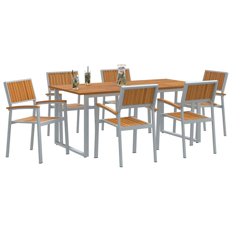 Set de masă pentru grădină 7 buc. Gri Lemn Solid de Acacia