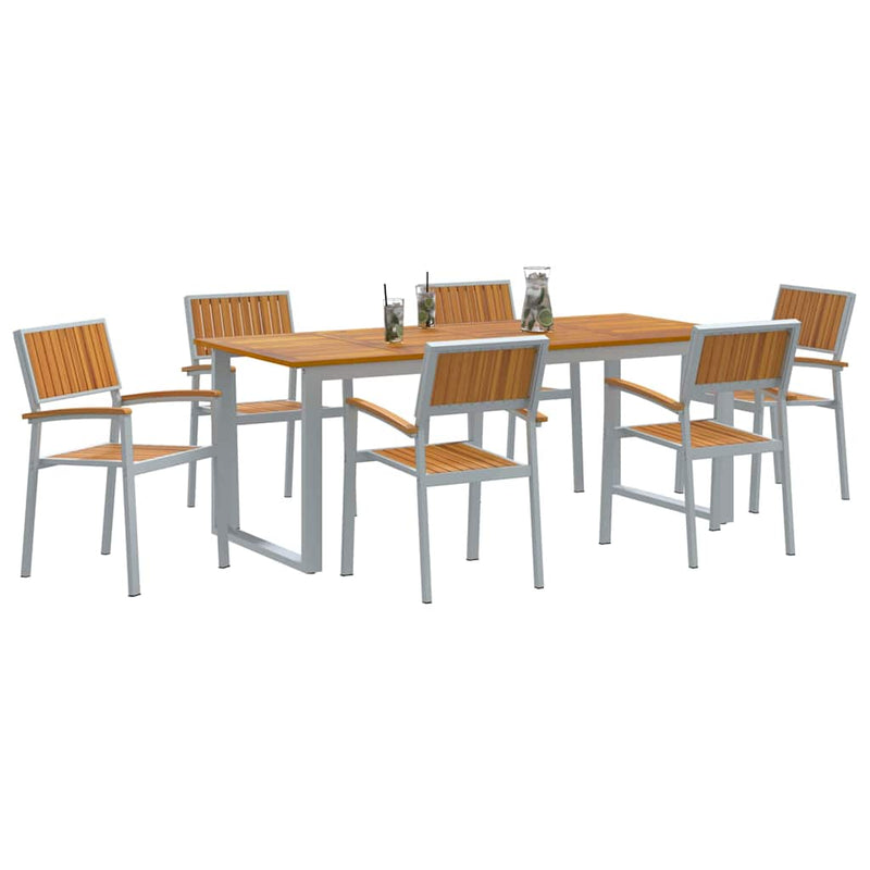 Set de masă pentru grădină 7 buc. Gri Lemn Solid de Acacia