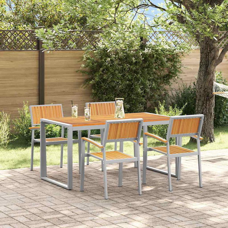 Set de masă pentru grădină 5 buc. Gri Lemn Solid de Acacia