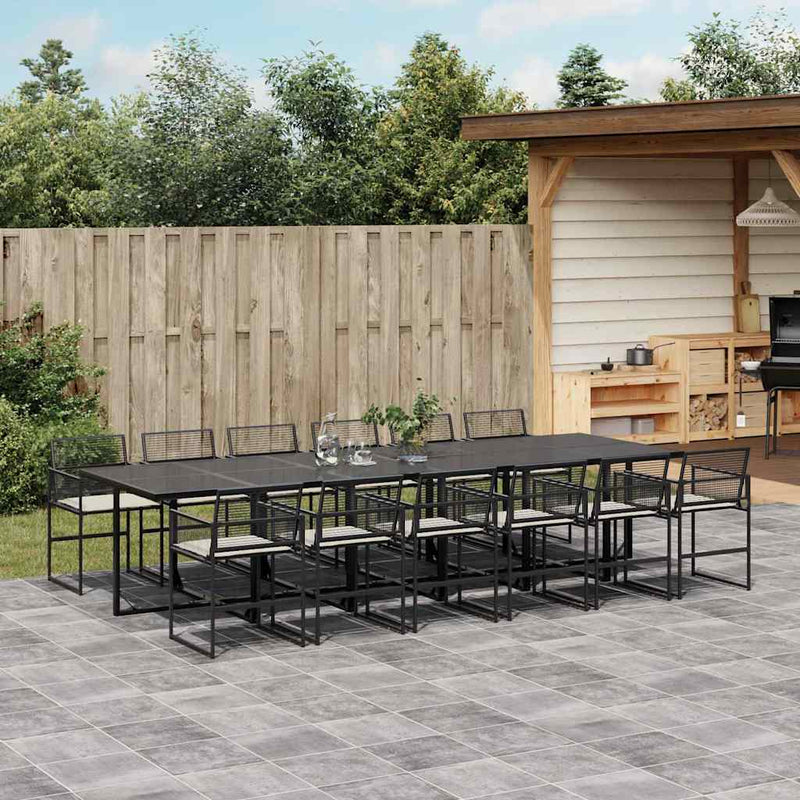 Set mobilier de grădină cu perne, 13 piese, negru, poliratan