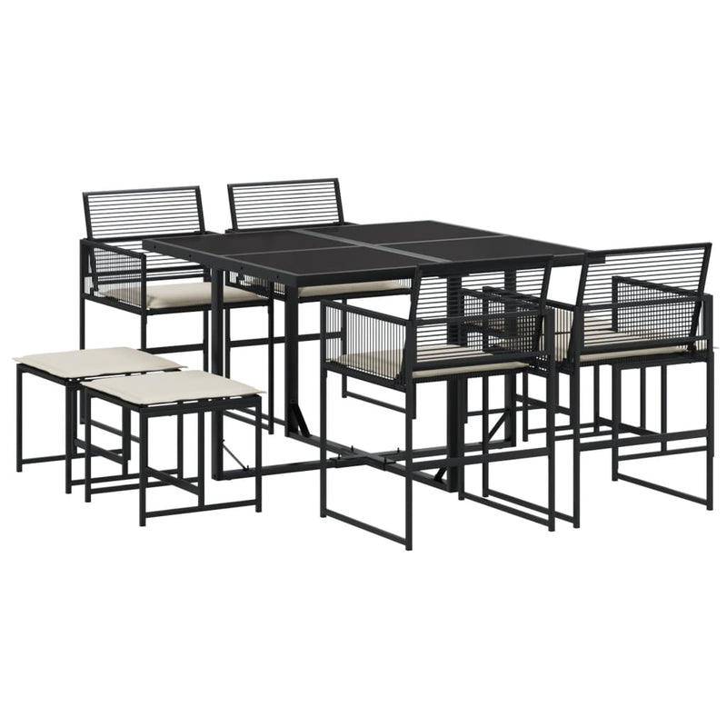 Set mobilier de grădină cu perne, 9 piese, negru, poliratan