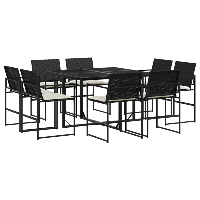 Set mobilier de grădină cu perne, 9 piese, negru, poliratan