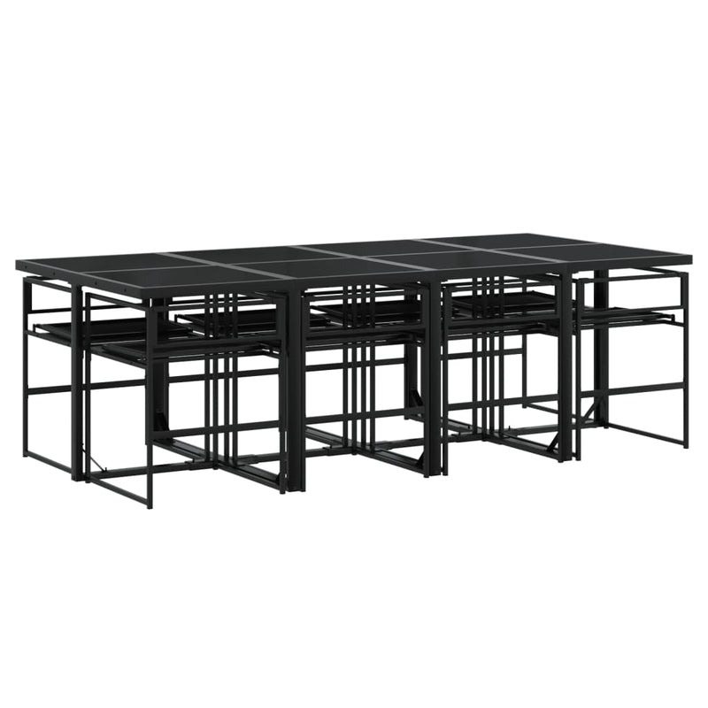 Set mobilier de grădină, 9 piese, cu perne, negru, textilenă