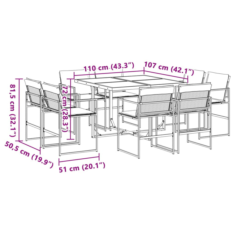 Set mobilier de grădină, 9 piese, cu perne, negru, textilenă