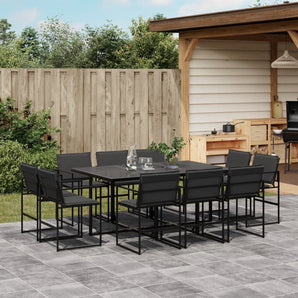 Set mobilier de grădină, 11 piese, cu perne, negru, textilenă
