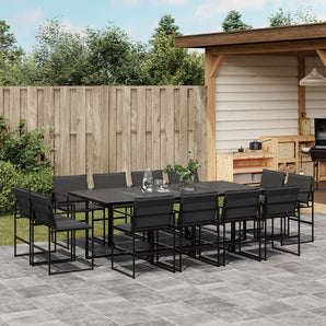 Set mobilier de grădină, 13 piese, cu perne, negru, textilenă