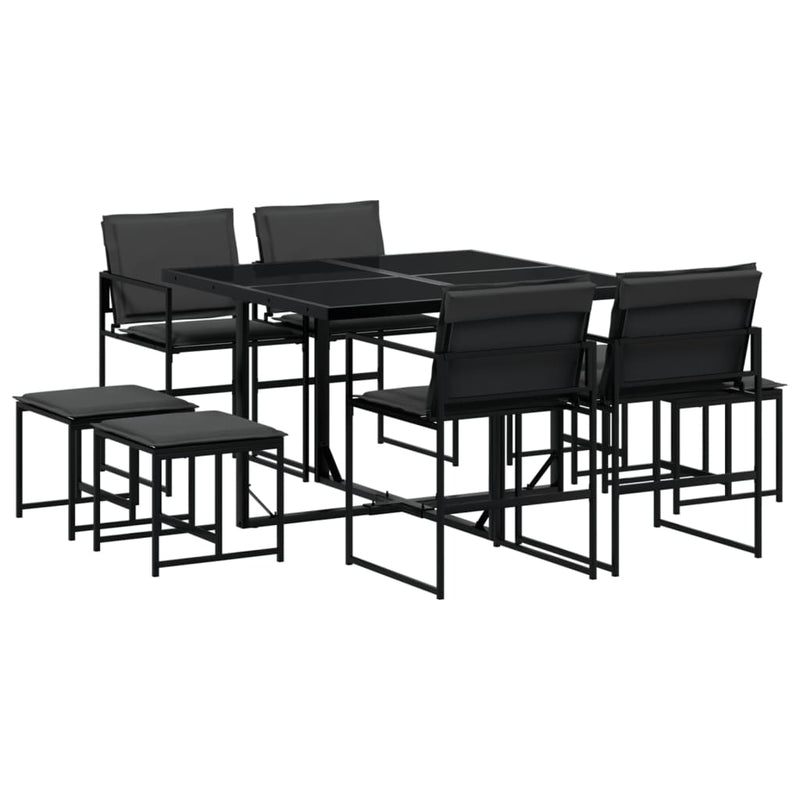 Set mobilier de grădină, 9 piese, cu perne, negru, textilenă