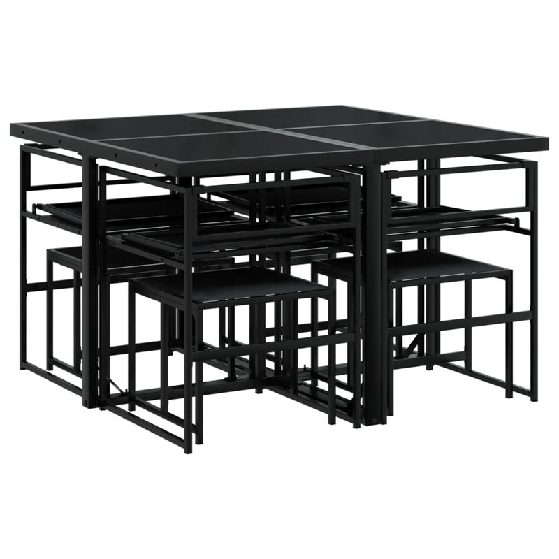 Set mobilier de grădină, 9 piese, cu perne, negru, textilenă