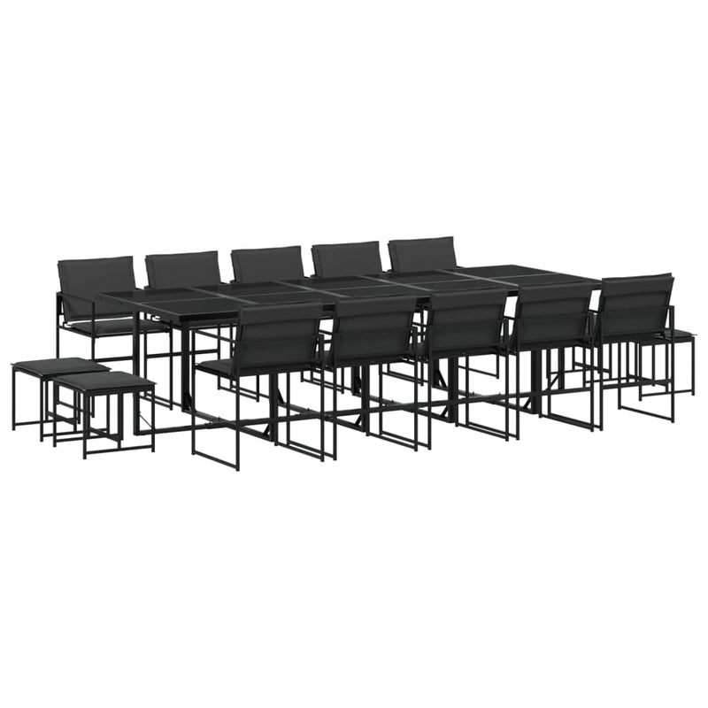 Set mobilier de grădină, 15 piese, cu perne, negru, textilenă