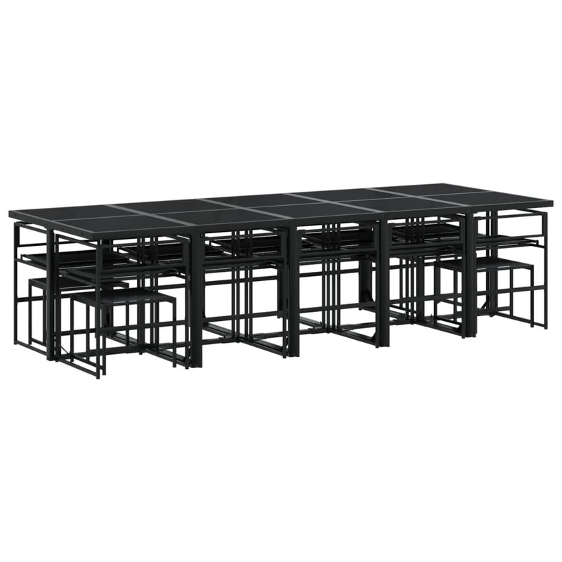 Set mobilier de grădină, 15 piese, cu perne, negru, textilenă