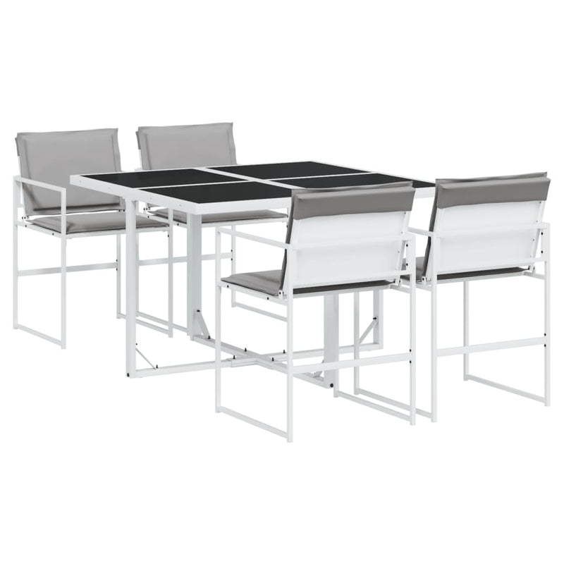 Set mobilier de grădină, 5 piese, cu perne, alb, textilenă