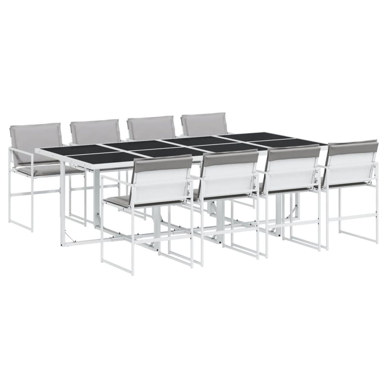 Set mobilier de grădină, 9 piese, cu perne, alb, textilenă