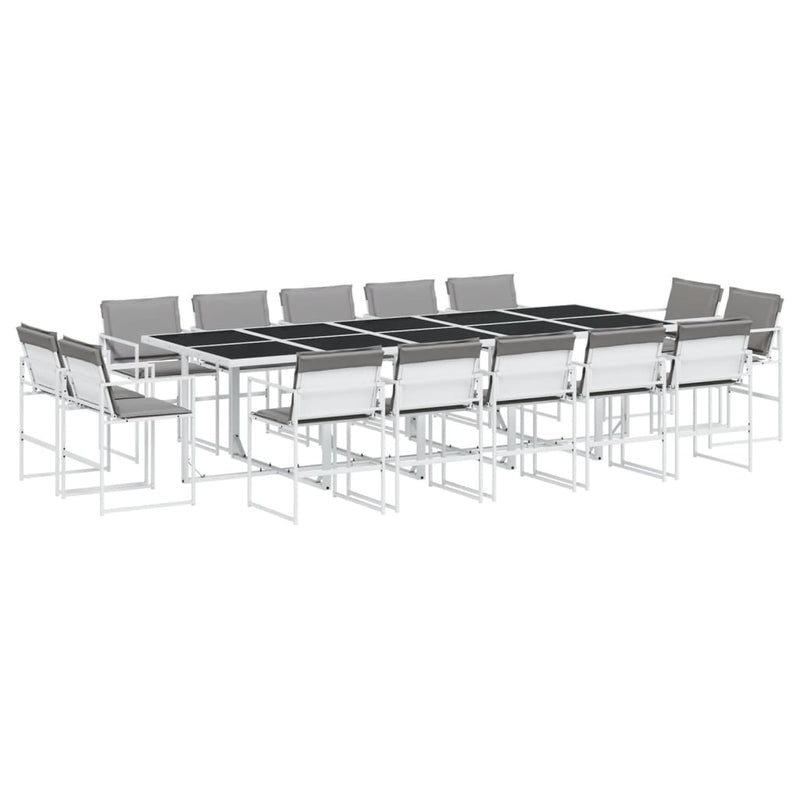 Set mobilier de grădină, 15 piese, cu perne, alb, textilenă