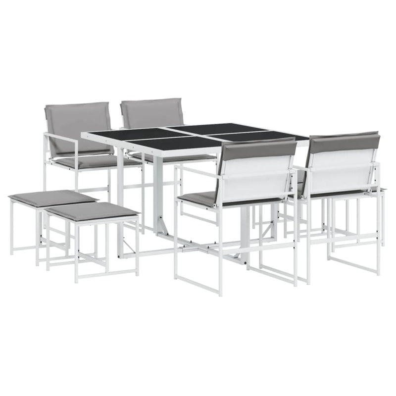 Set mobilier de grădină, 9 piese, cu perne, alb, textilenă