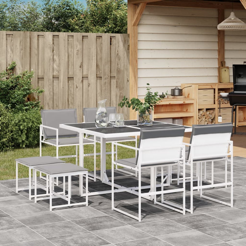 Set mobilier de grădină, 9 piese, cu perne, alb, textilenă