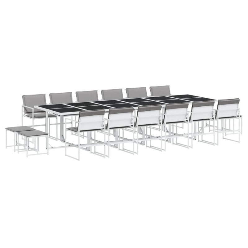 Set mobilier de grădină, 17 piese, cu perne, alb, textilenă