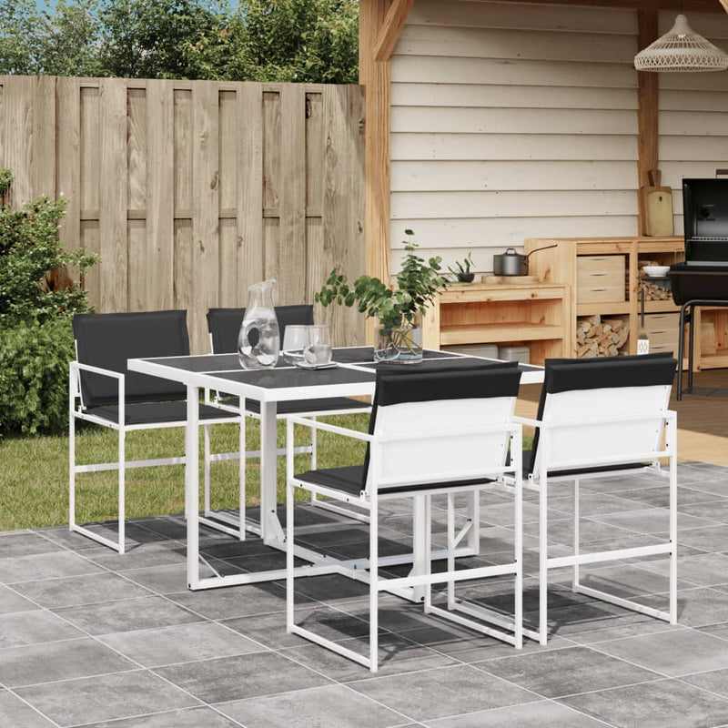 Set mobilier de grădină, 5 piese, cu perne, alb, textilenă