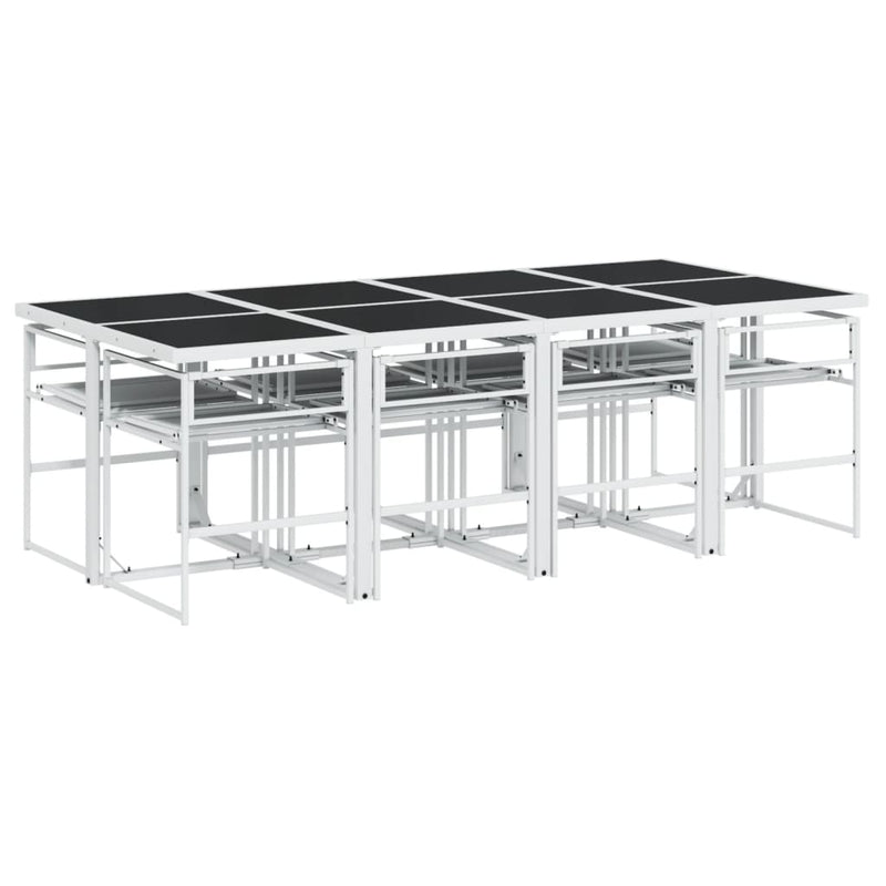 Set mobilier de grădină, 9 piese, cu perne, alb, textilenă