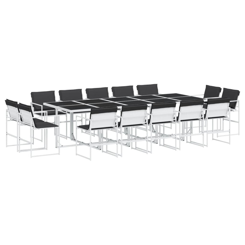 Set mobilier de grădină, 15 piese, cu perne, alb, textilenă