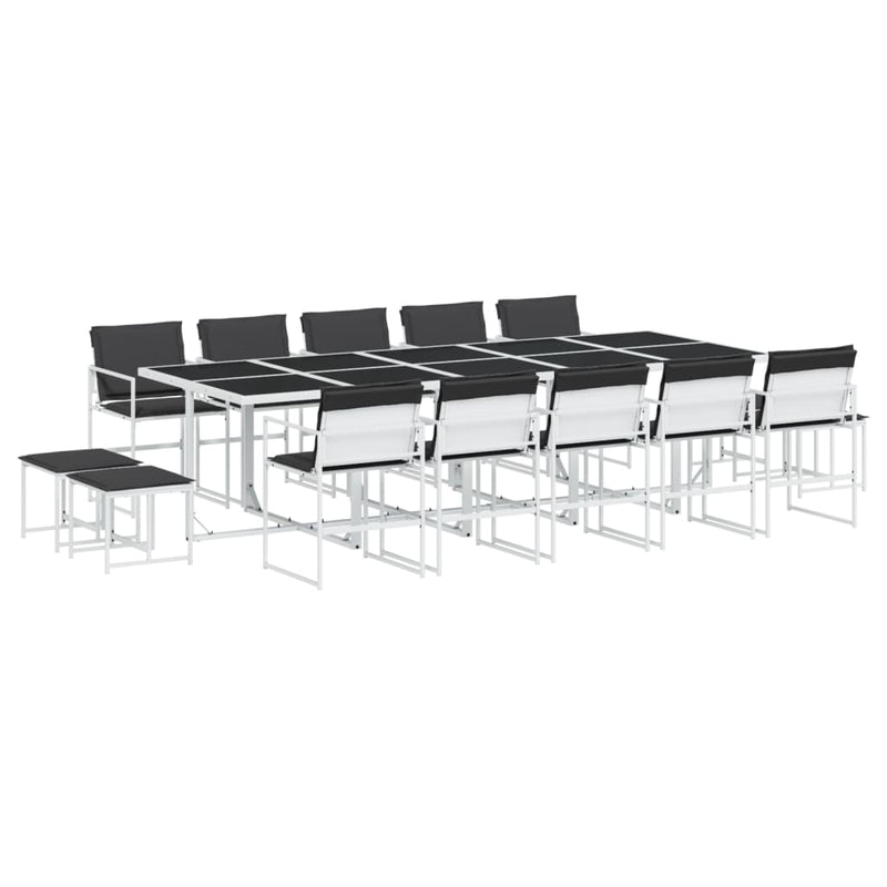 Set mobilier de grădină, 15 piese, cu perne, alb, textilenă