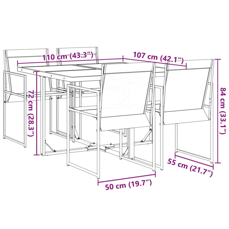 Set mobilier de grădină, 5 piese, negru, textilenă