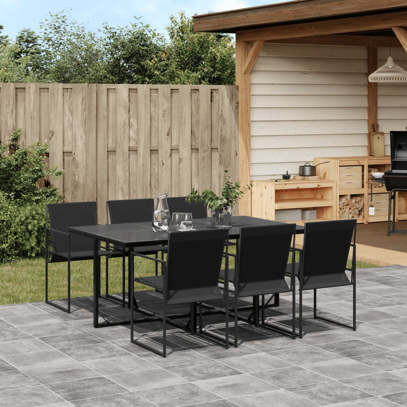 Set mobilier de grădină, 7 piese, negru, textilenă