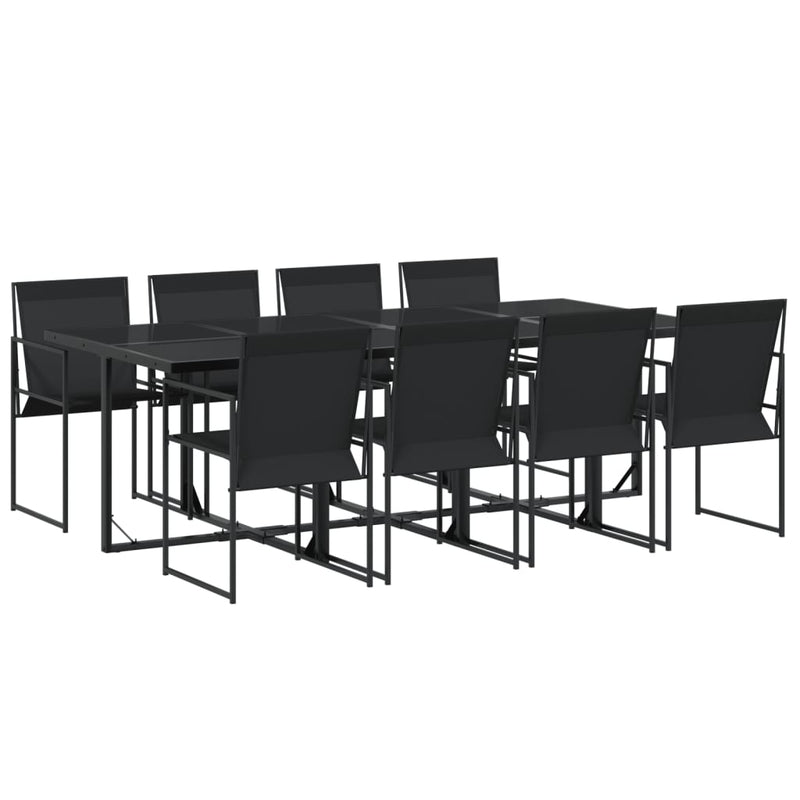Set mobilier de grădină, 9 piese, negru, textilenă