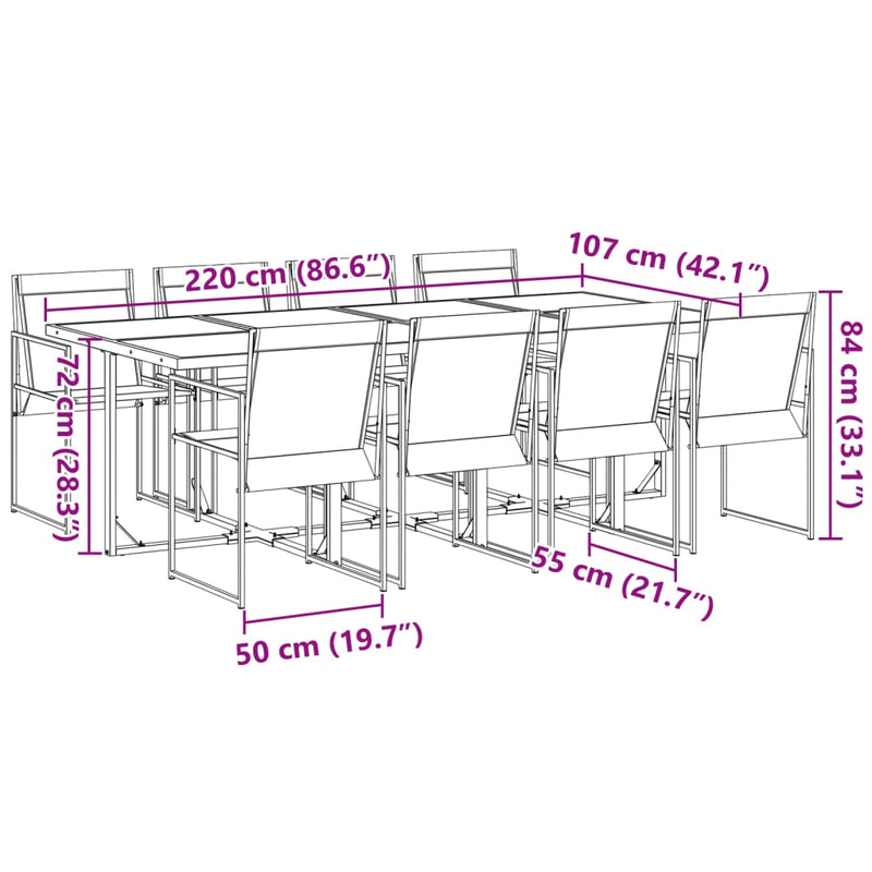 Set mobilier de grădină, 9 piese, negru, textilenă