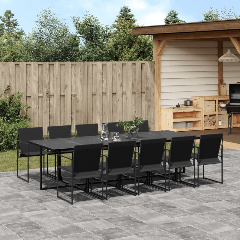 Set mobilier de grădină, 11 piese, negru, textilenă