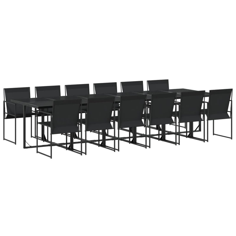 Set mobilier de grădină, 13 piese, negru, textilenă